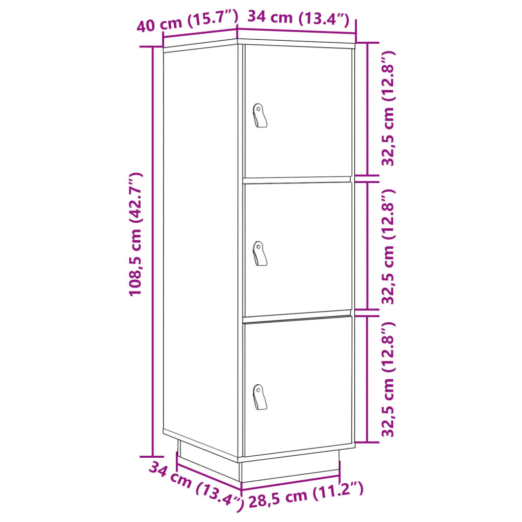 Credenza Grigia 34x40x108,5 cm in Legno Massello di Pino